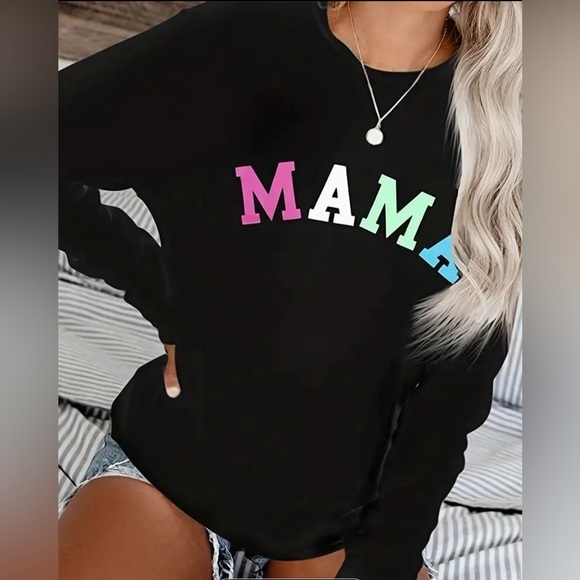 boutique Tops - MAMA New Black Graphic Relaxed Sweatshirt